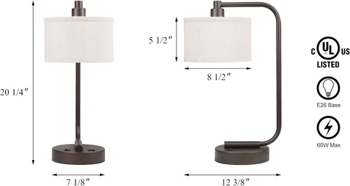 Vista 5 de XiNBEi Lighting XB-TL1226-DB - Lámpara de mesa con puerto de carga USB y pantalla de tela, moderna lámpara de mesita de noche con acabado de bronce