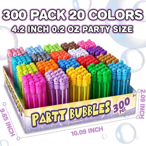 Vista 6 de Juguetes de regalo de fiesta de cumpleaños para niños, surtido de 300 piezas de 20 colores de mini varitas de burbujas, rellenos navideños
