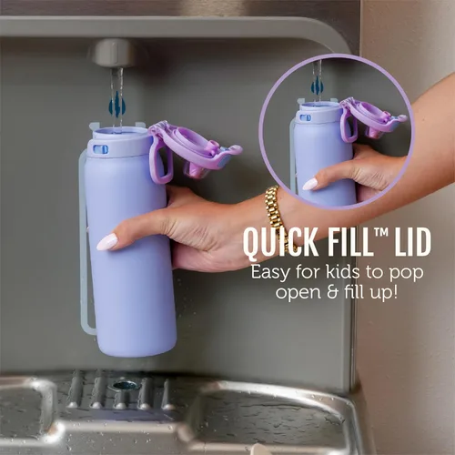 Vista 3 de Ello Pop & Fill - Botella de agua de 18 onzas de acero inoxidable para niños con tapa de llenado rápido Botella aislada al vacío libre de BPA
