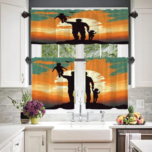 Vista 217 de Cortinas opacas de poliéster multicapa para cafetería, con diseño de diamantes, 2 unidades, 26 x 24 pulgadas