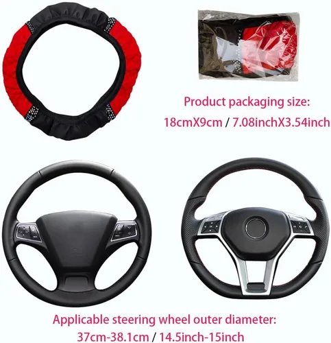 Vista 2 de Funda de volante de cuero de microfibra con forro antideslizante, accesorio universal para automóvil para volante con un diámetro de 14.5-15 Beige