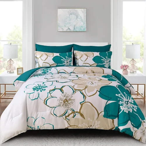 Vista 13 de Anibedding Juego de edredón floral de 7 piezas, tamaño Queen, juego de ropa de cama de flores marrones y negras, juego de cama botánica en una