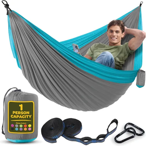 Vista 35 de Hamaca duradera con capacidad de 400 libras, silla hamaca de nailon para campamento, tamaños dobles o individuales, con correas para árbol y bolsa