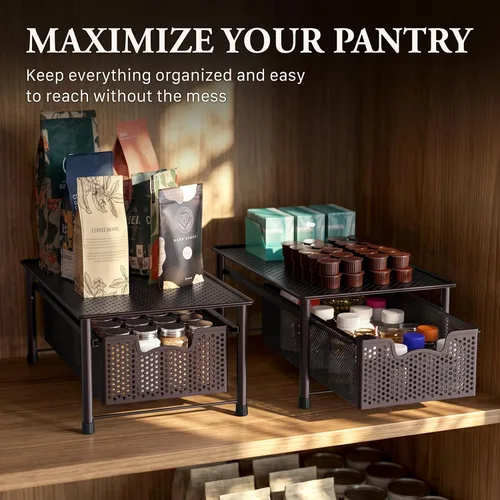 Vista 7 de Simple Houseware - Organizador con cajones de cesta apilables para gabinete, bronce