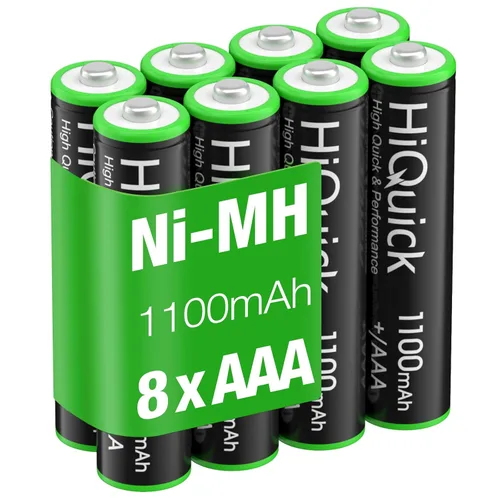 HiQuick Pilas AAA recargables paquete de 8, baterías AAA triples NiMH de 1100 mAh precargadas