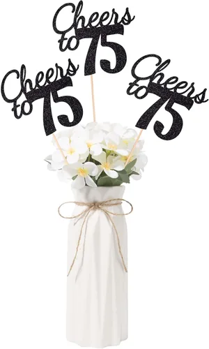 Vista 50 de Gexolenu Cheers to 21, paquete de 10 piezas de centros de mesa de cumpleaños número 21 con purpurina negra de doble cara para mesas, palitos