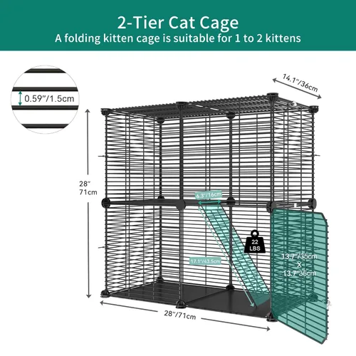 Vista 2 de YITAHOME Jaula para gatos de 2 niveles para interiores, jaula para gatos al aire libre, para animales pequeños, corralito para mascotas, perrera