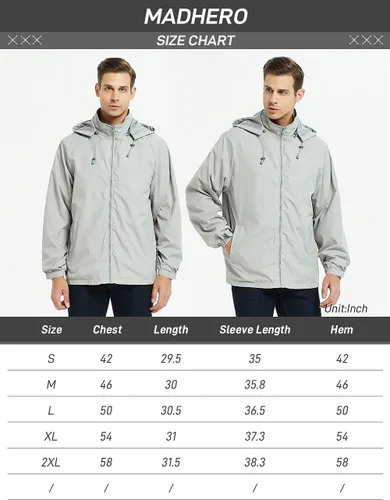 Vista 6 de Chaqueta impermeable rompevientos ligera para hombre con capucha extraíble