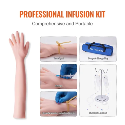 Vista 5 de Kit de práctica de flebotomía VEVOR, kit de entrenamiento intravenoso de venopunción IV, kit de práctica de brazo IV de alta simulación con bolsa