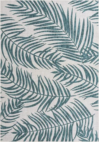 Vista 2 de Unique Loom - Tapete de la colección Outdoor Botanical, diseño de palmera (7.1 pies x 10 pies, rectangular, color verde azulado y marfil)