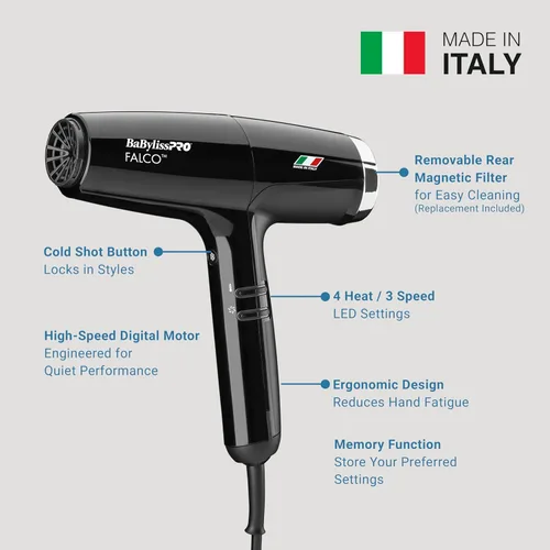 Vista 2 de BaBylissPRO® Nano Titanium™ Professional Italian High-Speed Falco Hair Dryer - 2000 watts and Ionic