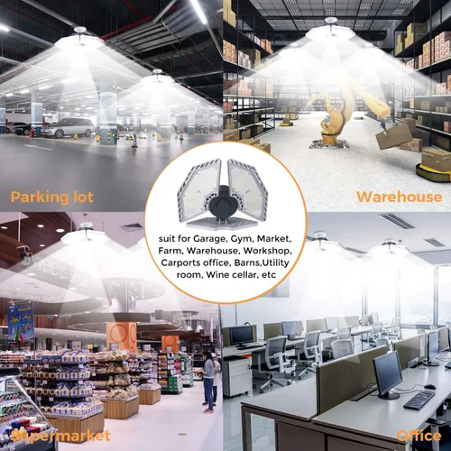 Vista 7 de KERNOWO Luces LED de garaje, 140 W, 18500 lúmenes, iluminación de garaje, luz diurna de 6000 K con lámpara de techo de tres paneles deformables