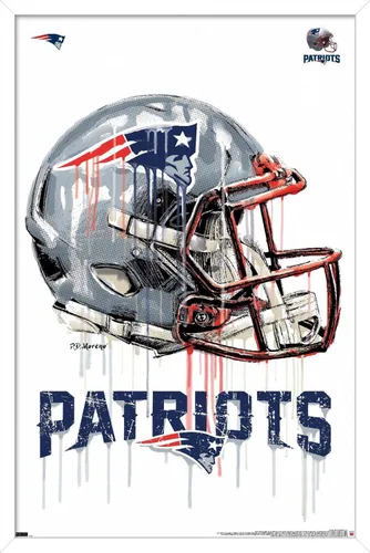 Vista 12 de Trends International NFL New England Patriots - Póster de pared con casco de goteo 20, 22.375 x 34 pulgadas, versión enmarcada negra