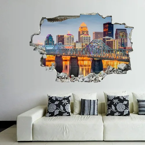 Vista 11 de Calcomanías de pared rotas 3D Memphis Tennessee TN Downtown Drone Skyline de 36 x 24 pulgadas, vinilo de pared extraíble, despegar y pegar