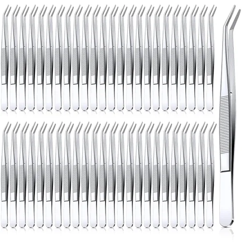 Vista 11 de Honoson 32 pinzas de acero inoxidable para manualidades con punta dentada curvada, pinzas multiusos para máquina de coser, pinzas a granel (plateado)
