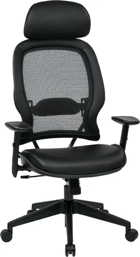 Silla de invitados Space Seating con asiento acolchado de piel ecológica, respaldo transpirable en color negro, brazos fijos y soporte lumbar