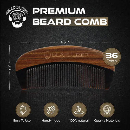 Vista 4 de Beardilizer Peine para barba - 100% natural negro buey cuerno de búfalo y mango de sándalo