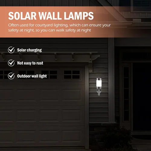 Vista 7 de Ipetboom 2Pcs Solar Wall Lamps Stainless Steel Outdoor Lights Solar-Powered Energy Saving Garden Patio Fence Lighting