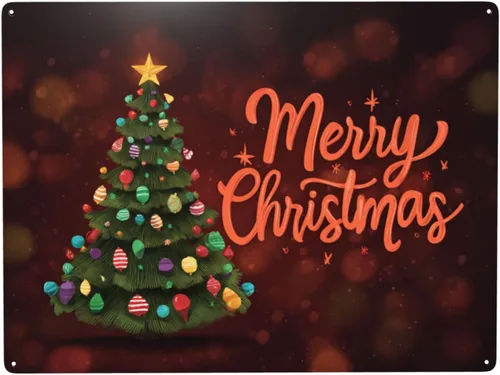 Vintage Merry Christmas Metal Tin Plaque Sign, 12X16 Inch Retro Wall Art Print Poster Signs,Retro Oil Painting Styles, Ideal For Festive Home,