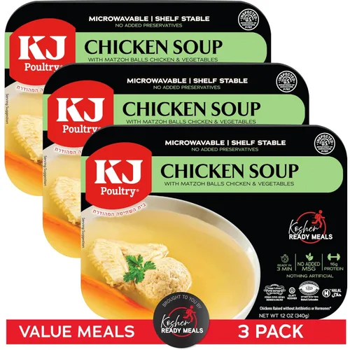 Vista 10 de KJ Poultry Comidas preparadas Kosher – Sopa de pollo y verduras Matza Ball, CHOMETZ no para Pascua, comidas de carne MRE listas para comer, comida