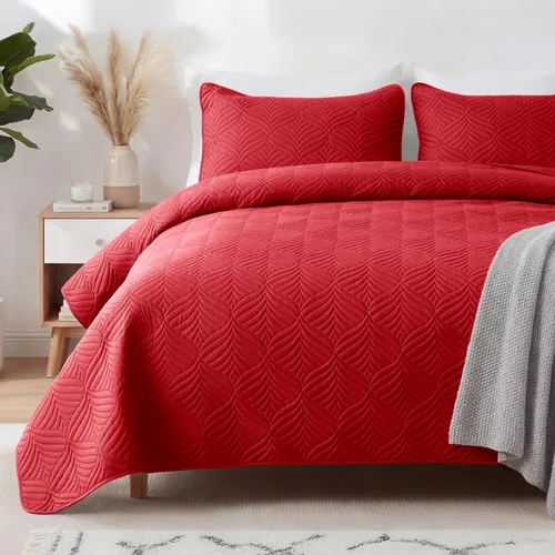 Vista 11 de Whale Flotilla Juego de ropa de cama extra suave, colcha amarilla ligera tamaño Queen con patrón moderno, colcha reversible de 3 piezas con 2 fundas