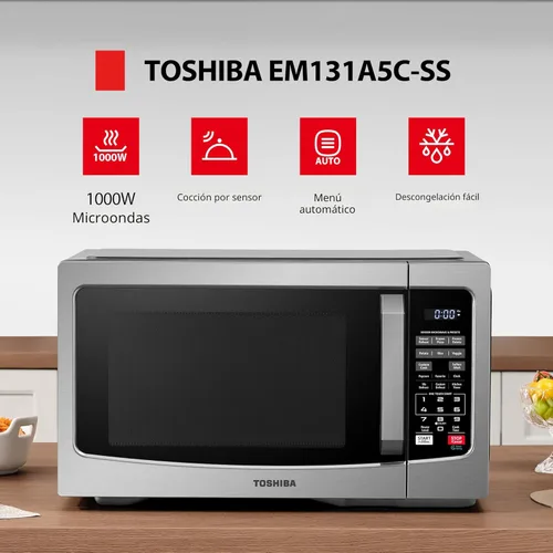 Vista 2 de TOSHIBA EM131A5C-SS Hornos microondas de sobremesa de 1.2 pies cúbicos con plato giratorio removible de 12.4" Sensor de humedad inteligente, 12