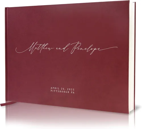 Vista 21 de MUUJEE Libro de visitas personalizado con brillo bronce - Libro de invitados moderno personalizado de alta calidad para recepción de boda, fiesta