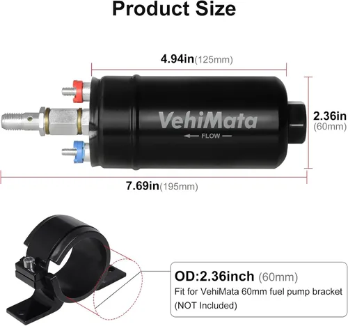 Vista 5 de Bomba de combustible en línea externa, flujo eléctrico universal de la bomba de combustible 300LPH alto para el sistema 12V EFI