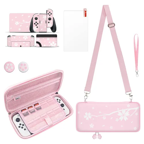 Mytrix Cute Carrying Case for Nintendo Switch OLED, Portable Hard Shell Pouch Travel Storage Bag for Switch Protective Bag with 10 Game Card Slots,