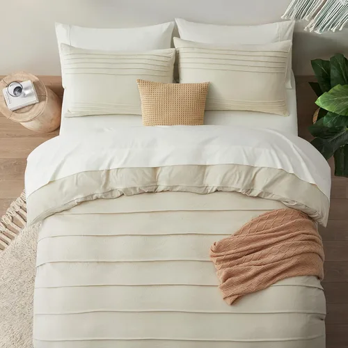 Vista 5 de Oli Anderson Funda de edredón beige tamaño King, funda de edredón plisada King, juego de ropa de cama texturizada suave y transpirable de 3 piezas