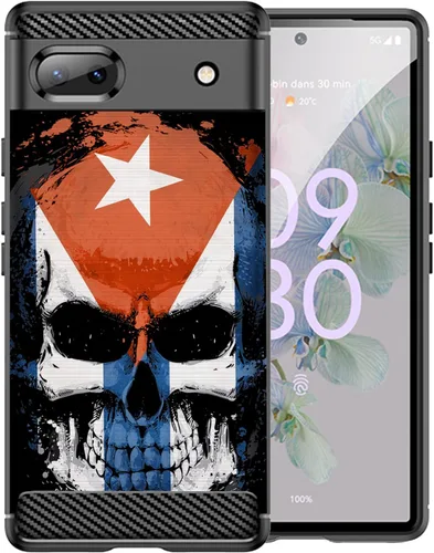Vista 5 de CasesOnDeck Skull Flags Case Compatible with Google Pixel 6A (2022) / Pixel 6A Case, Slim Tough Matte Design with Carbon Fiber Texture