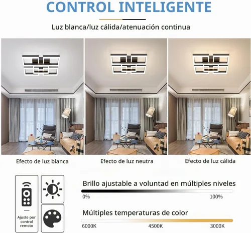 Vista 6 de GEADI Lámpara de techo moderna regulable, lámpara de techo LED blanca de 35.4 pulgadas con control remoto, accesorio de iluminación rectangular
