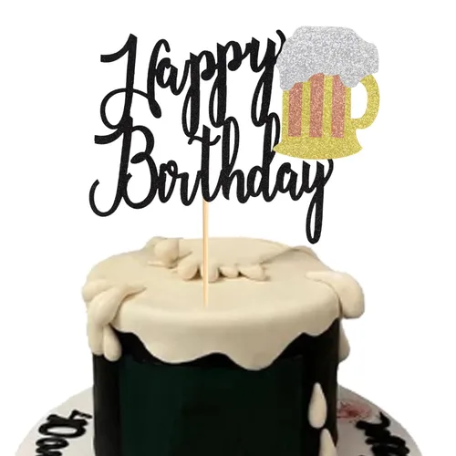 1 taza de cerveza de feliz cumpleaños, decoración de pastel de cervezas, decoración de pastel de cerveza para celebrar el momento glorioso,
