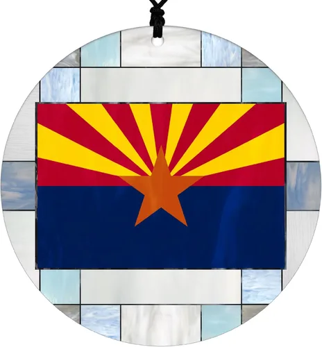 Vista 13 de New Hampshire Christmas Ornament - Faux Stained Glass Design Effect Featuring State Flag - 2026 Hanging Acrylic Disc Decoration for Tree - Unique