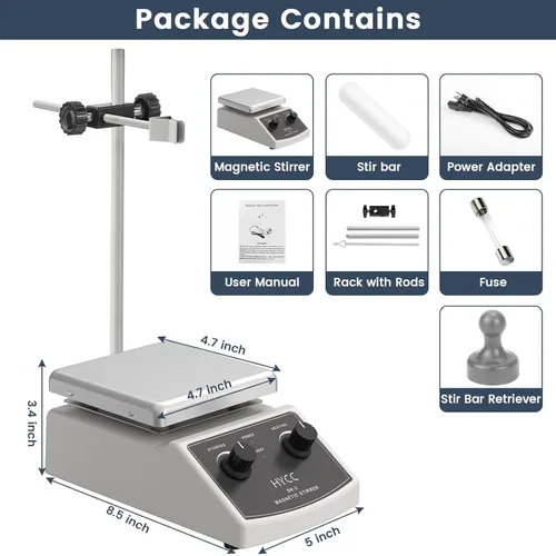 Vista 4 de HYCC Agitador magnético Placa caliente Max 520℉, 100-2000RPM Placa caliente con agitador magnético, agitador magnético de 67.6 fl oz, barra