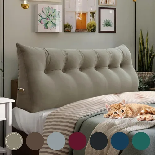 Vista 24 de Almohada de cabecero de 11 libras engrosada tamaño queen para sentarse en la cama, almohada de apoyo para la espalda para leer con bolsillo lateral