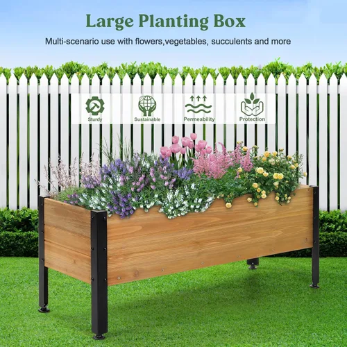 Vista 7 de OIPRTGFJ Maceta rectangular de madera para jardín, cama de jardín elevada para exteriores, macetas para plantas al aire libre, 37 x 13 x 15