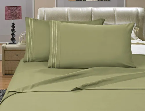 Vista 3 de Elegance Linen Wrinkle-Free- 1500 Thread Count California King Size Luxury Silky Soft Weave 4pcs Sheet Set Deep Pocket Up to 16" - Green