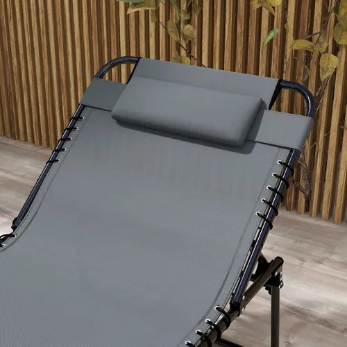 Vista 9 de Outsunny Tumbona plegable con respaldo reclinable de 5 niveles, silla de bronceado con orificio para la cara, sillón al aire libre con bolsillo Beige