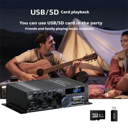 Vista 7 de AK-380 Bluetooth 5.0 Amplificador de audio para el hogar, máximo 400W+400W 2.0CH HiFi Stereo con fuente de alimentación de 12 V 5 A, receptor