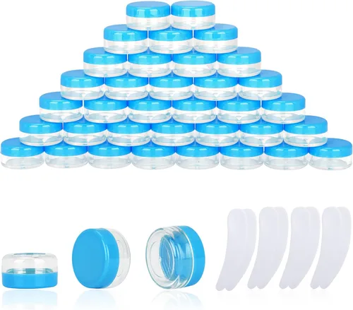 Vista 13 de 50 piezas de 10 gramos de envases de muestra, tarros vacíos de 10 ml con tapas, envases cosméticos pequeños, tarros de muestra mini con 4 piezas