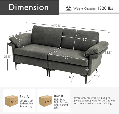 Vista 20 de Giantex Sofá modular de 3 asientos, 100.5 pulgadas de largo convertible con puerto USB y tomacorriente, cojín para reposabrazos, sofá modular