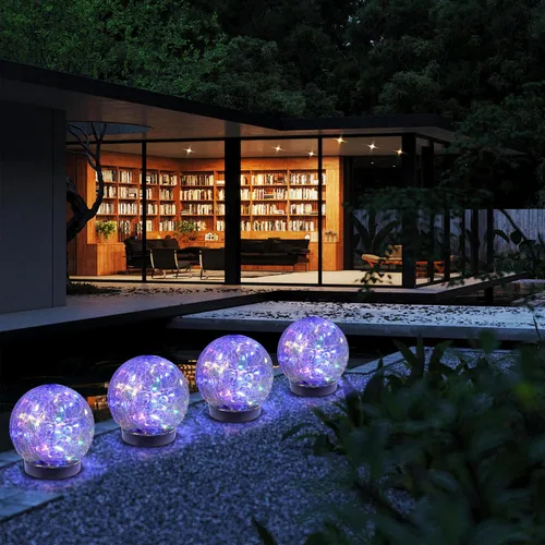 Vista 6 de MLKNK Luces solares de globo para exteriores, impermeables, bolas solares, luces solares de jardín, orbes para exteriores, paquete de 2 bolas