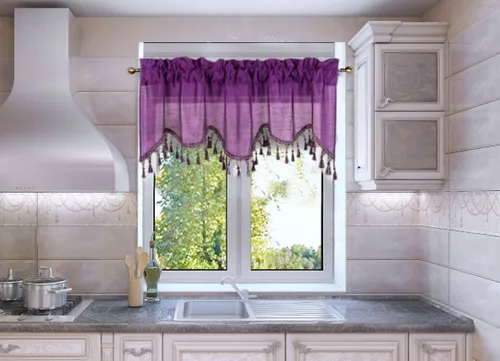 Vista 7 de Cenefa de cortina de ventana de cascada de seda sintética sólida con flecos de 55 x 18 pulgadas, ondulado (1, negro)
