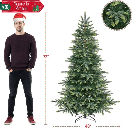Vista 4 de Yaheetech - Árbol artificial de Navidad de abedul artificial preiluminado de 6 pies con 400 luces LED blancas cálidas, árbol de Navidad