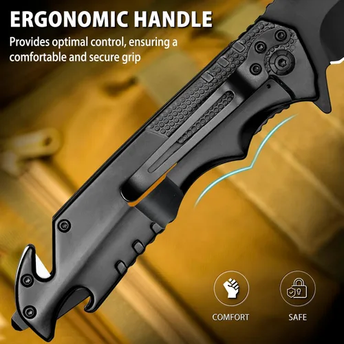 Vista 5 de NedFoss FA48 - Cuchillo de bolsillo para hombres, cuchillo plegable multiherramienta 5 en 1 con bloqueo de marco, abrebotellas, rompevidrios