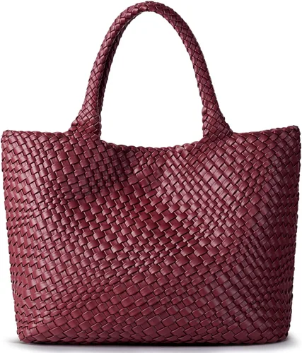 Vista 9 de Bolso de hombro tejido para mujer, asa superior de moda, piel vegana suave