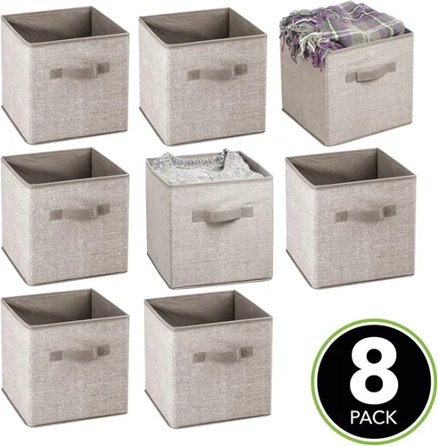 mDesign Caja organizadora plegable de tela pequeña con asa frontal para muebles de cubo, almacenamiento de armario o dormitorio, sostiene ropa, ropa