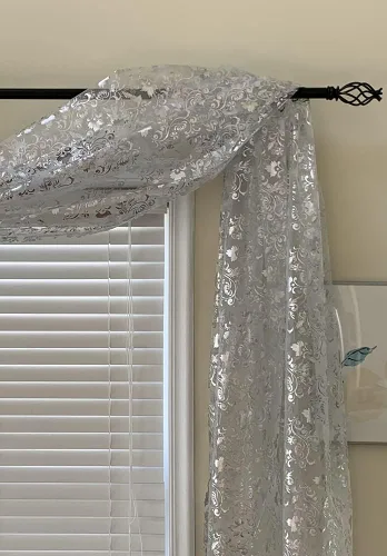 Vista 3 de Bufanda metálica con estampado de papel de aluminio, cenefa con hojas, bufanda transparente de 4 yardas