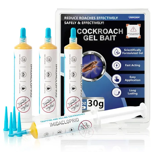 Cockroach Gel Bait - 4 Tubes x 30 Grams, Plunger & Tips Included - Powerful Roach Killer for German, American & Other Major Cockroach Species -